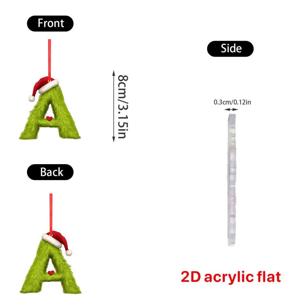 2D 26 Letter  Christmas Ornaments Acrylic Flat Christmas Tree Home Decorations Ornaments