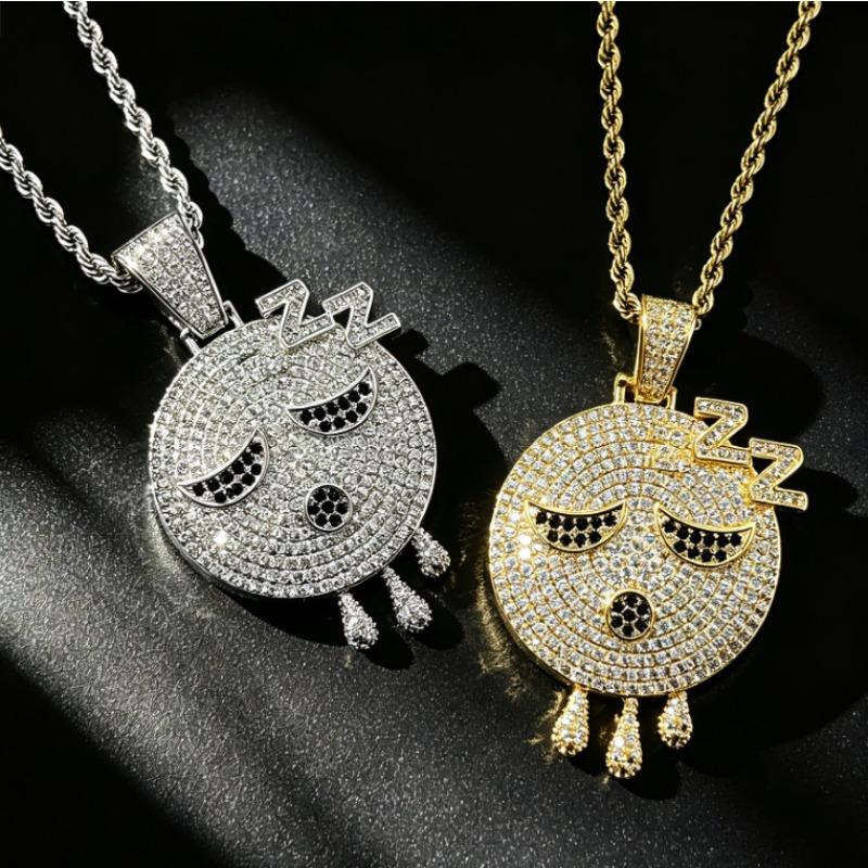 European and American Hip-hop Style Dozing Expression Pendant with Copper Inlaid Zircon Craftsmanship, A Small Elf Demon Men's Necklace