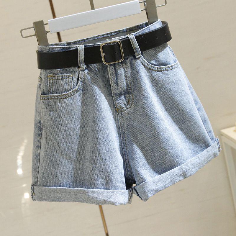 Trendy Women's High-Waisted Denim Shorts - 2026 Spring/Summer Korean Style, Loose Fit, Slimming Rolled Hem, Wide Leg A-line Design