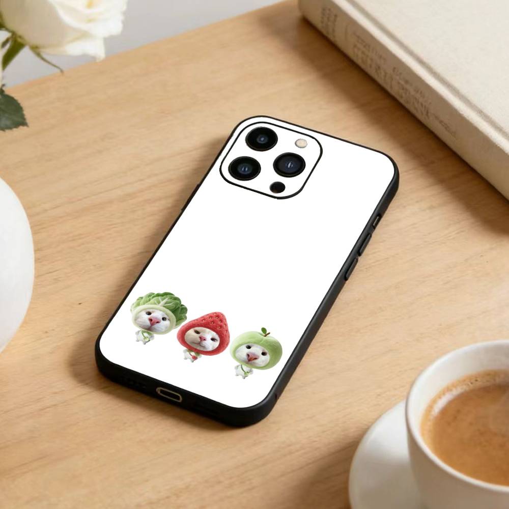 Big-eyed Goofy CAT Silly Phone Case For iPhone17,16,15,14,13,12 Plus,Max Soft Silicone Black Cover