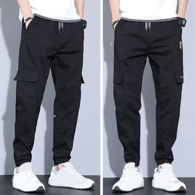 Men Cargo Pants Loose Ankle-banded Multi Pockets Drawstring Elastic Waist Soft Breathable Solid Color Gym Traning Jogging Sweatpants Long Trousers