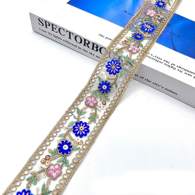 

5yards 4cm Embroidered Flower Ribbon, Ethnic Lace Trimming for DIY Sewing Clothes, Bag Accessories Curtain/Tablecloth Decor 40mm-5yards