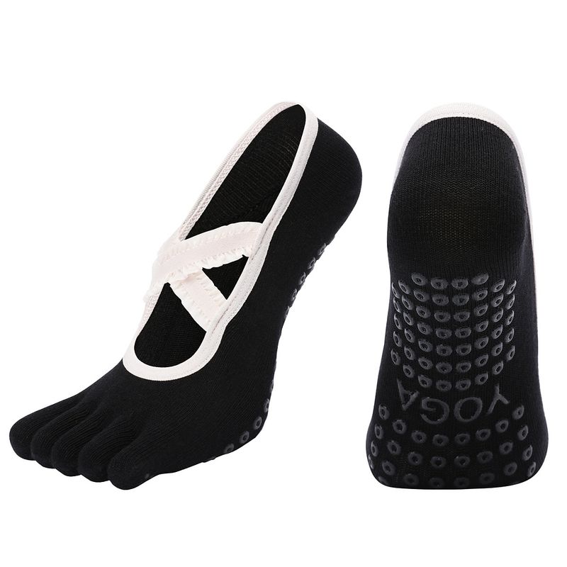 

Yoga Socks Beginner Pure Cotton Professional Non Slip Female Yoga Pilates Socks All Year Round Fitness Toe Socks Sweet black pair