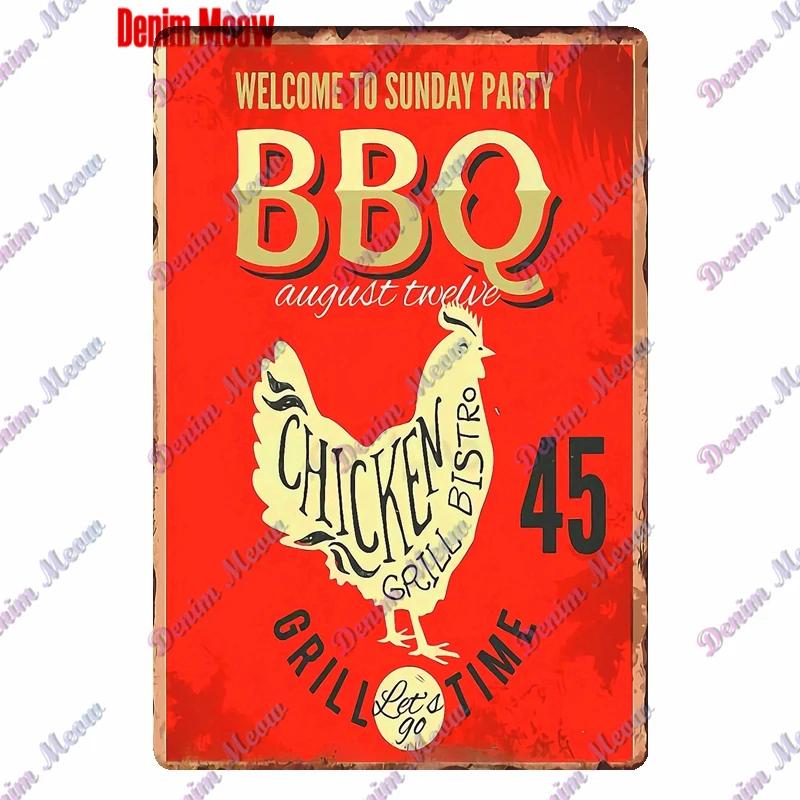 Pancarte Métallique Rétro pour Fête Barbecue Zone BBQ des Papas Temps de Grillade Affiche Décoration Murale pour Bar Pub Cuisine Maison WY