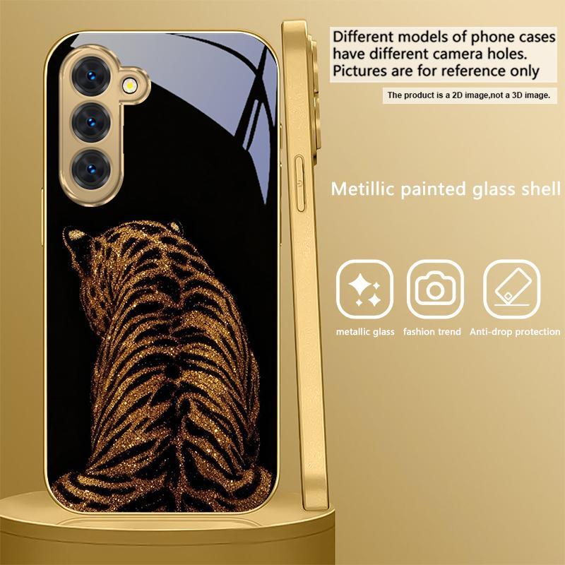Leopard Background Black For Samsung Galaxy S26 S20 FE S21 S22 S23 Plus S24 Ultra S25Ultra S21+ S22Plus Golden Glass Phone Case