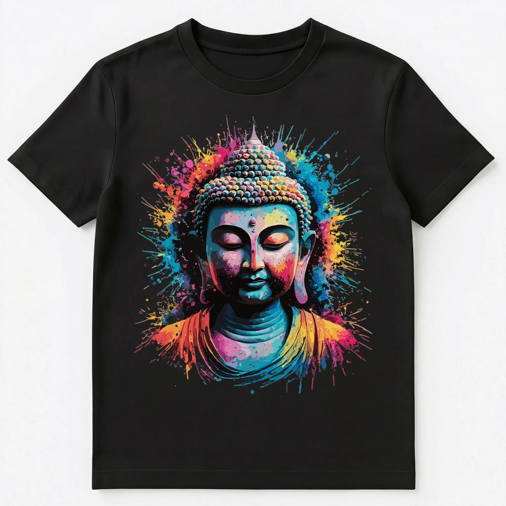 Colorful Paint Splash Buddha Art Graphic Unisex T-Shirt