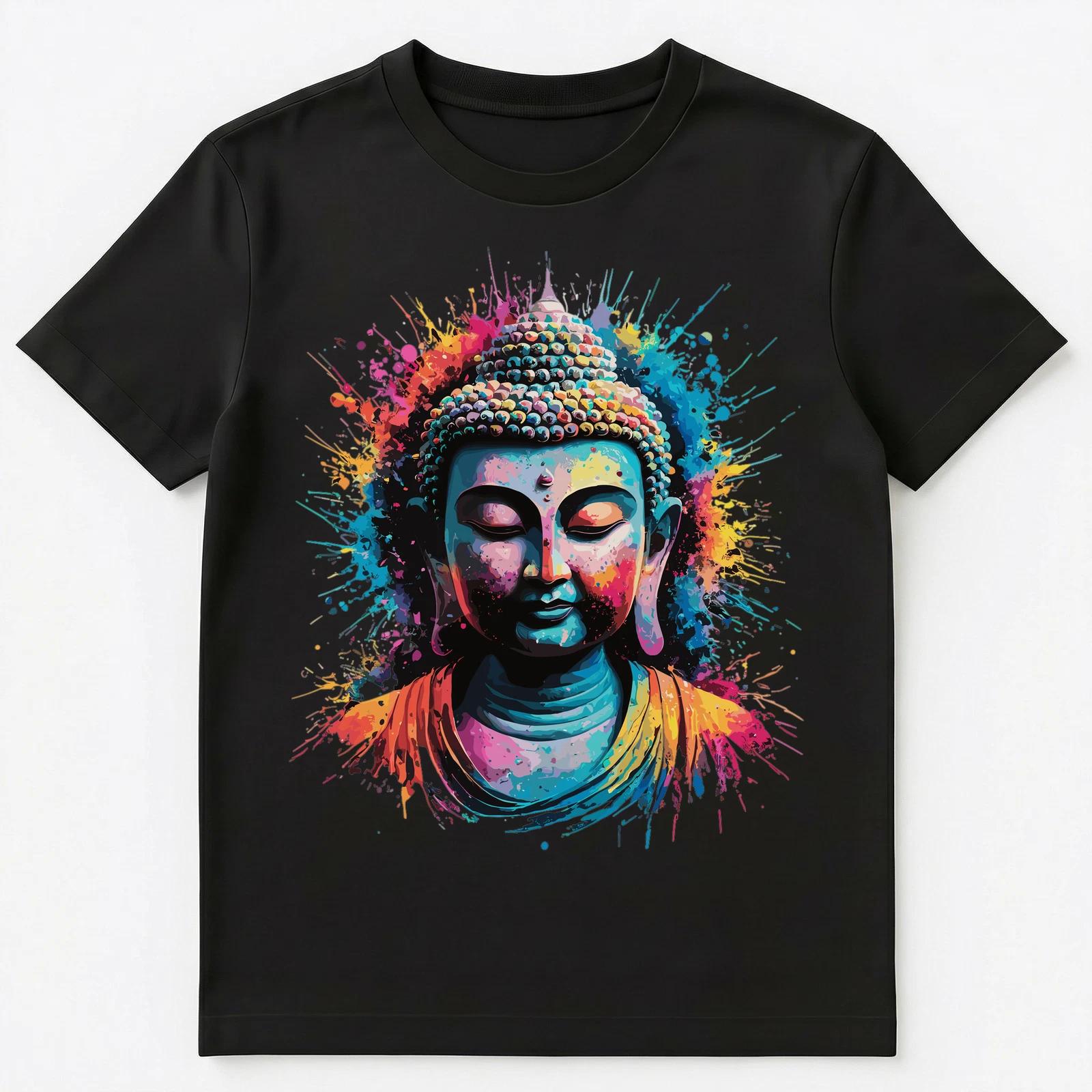 Colorful Paint Splash Buddha Art Graphic Unisex T-Shirt XL