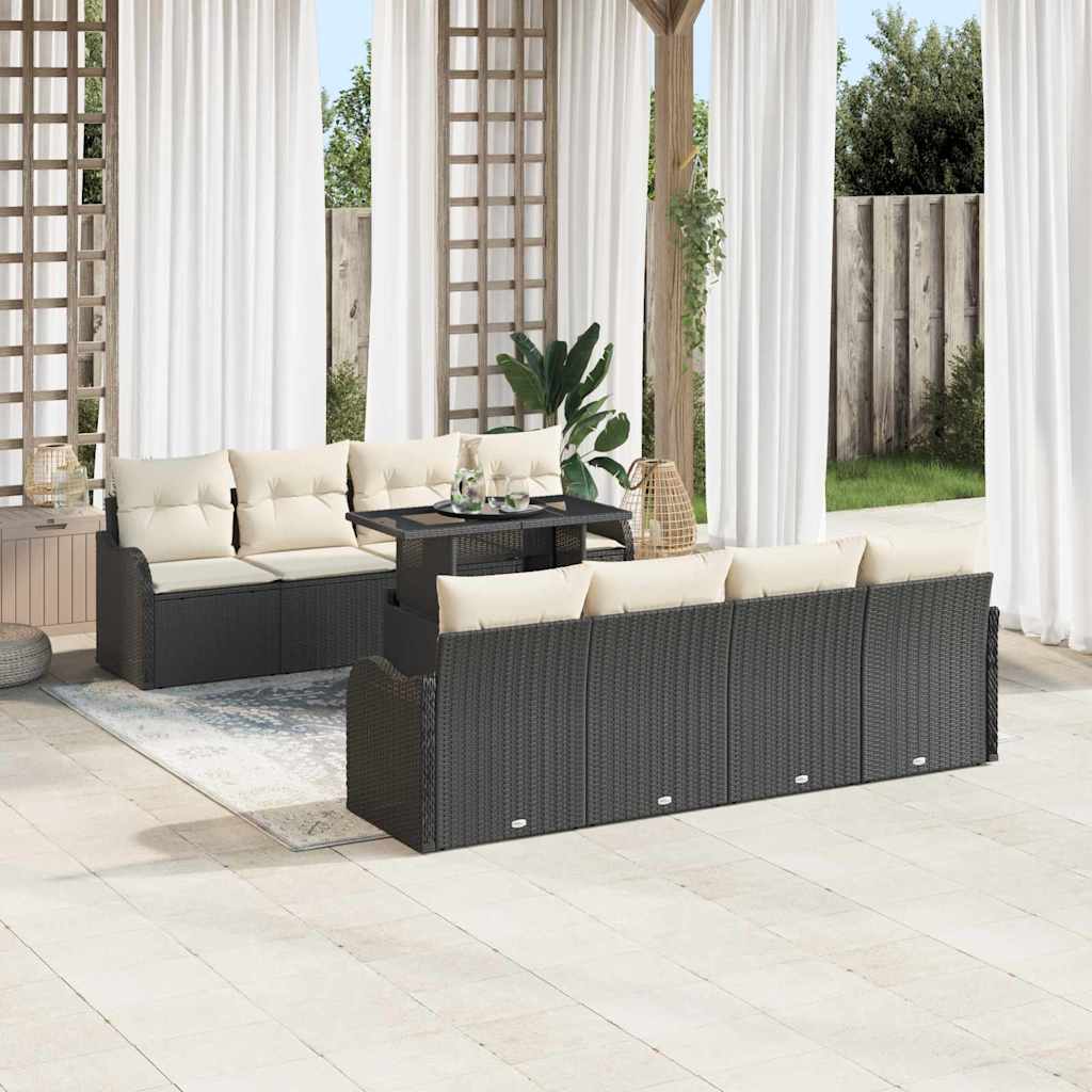 Garden Sofa Set with Cushions 9 pcs Black Poly Rattan