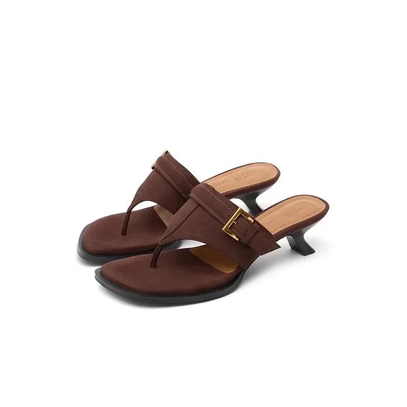 

Мода 2025 Новые французские маленькие крутые шлепанцы с квадратным носком на шпильке для женщин 35