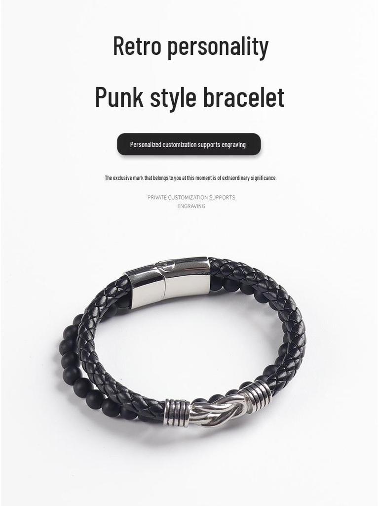 Magnetic Buckle Leather Bracelet: Men's Double Buckle Woven Accessory - Handmade Design