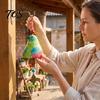 Outdoor Courtyard Accessories Bird Wind Chime with Bell, Hand-Painted Resin Hanging Decoration Bell Decor for Garden Patio Porch, Yard Art Window