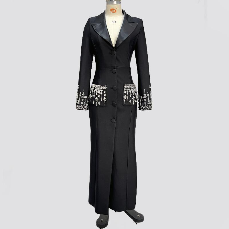 

2025 Гламурное расшитое стразами платье с воротником-стойкой, на бинтажной шнуровке, длинное вечернее платье L чёрный