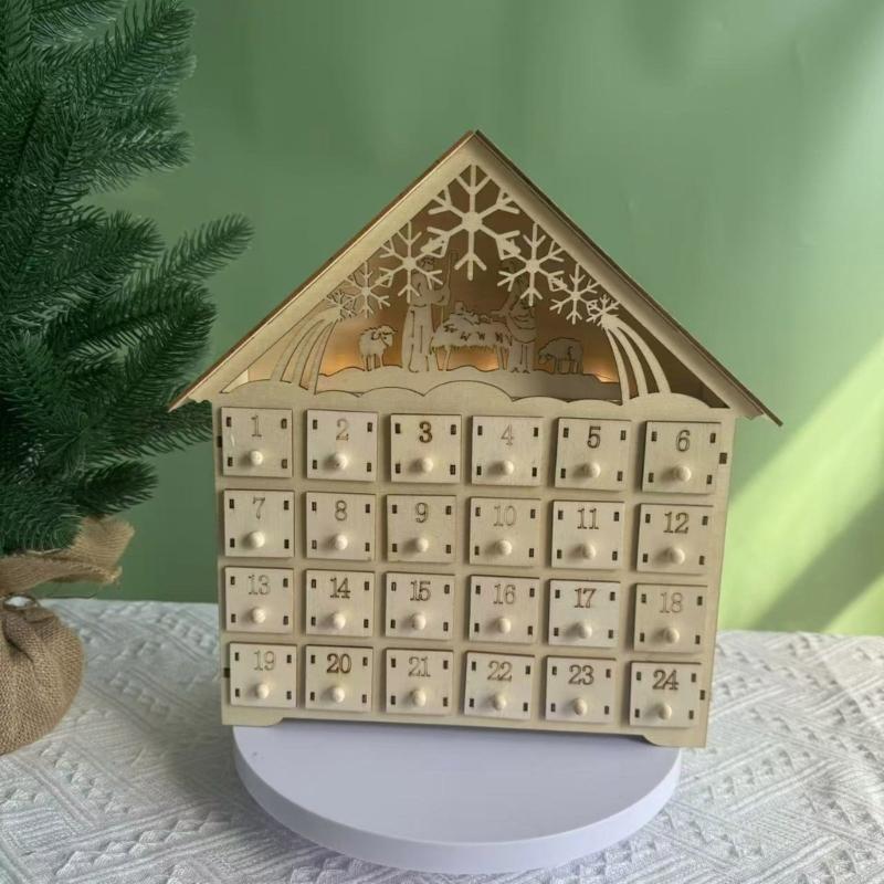 24 Drawer Wood Advents Calendar Stylish Wood Carved Christmas Tree Reindeer House 24 Drawer Countdowns Calendar