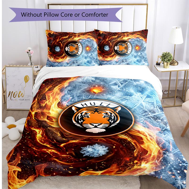 Set Lenzuola Stampato Hull City Football 3 Pezzi, Comodo Set Copripiumino per Camera da Letto Amico della Pelle