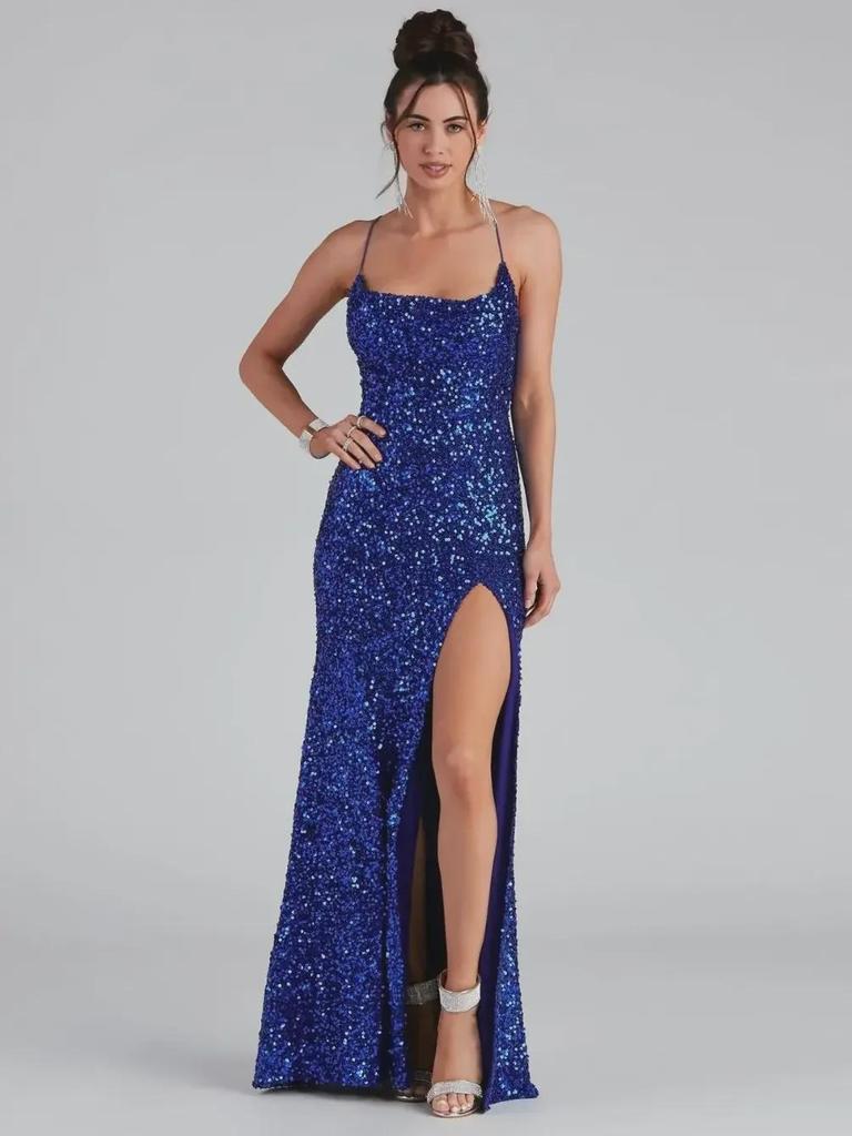 2024 Women's Sweet Style Sequin Slit Dress with Spaghetti Straps (2 Colors)