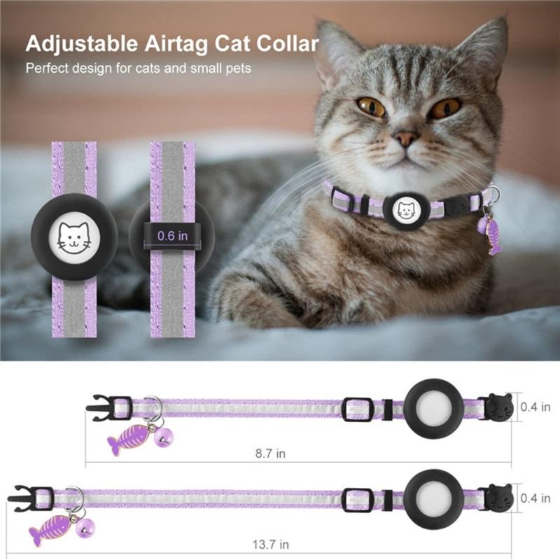 Pet Collar Adjustable Cats Collar with Reflective-Stripe & Tracker-Protector Dogs Nylon Breakaway Collar Pet Supplies