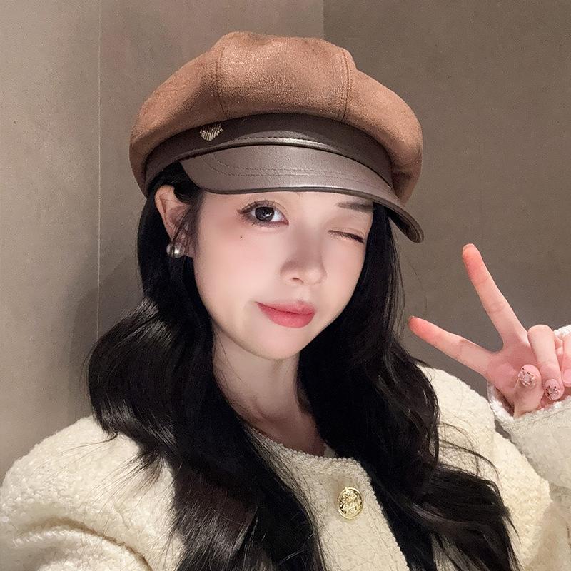 Nouveau Béret à Bec de Canard pour Femmes en Automne et Hiver Rétro Polyvalent Chapeau de Gavroche avec Grande Circonférence de Tête Montrant le Visage Petit Chapeau de Peintre