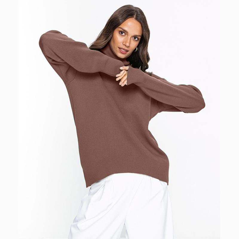 Hirsionsan Pulover tricotat cu gât roscat solid pentru femei, iarnă, nou, îngroșat, cald, cu mânecă lungă, pulover, lejer, de bază, tricotaj pentru femei