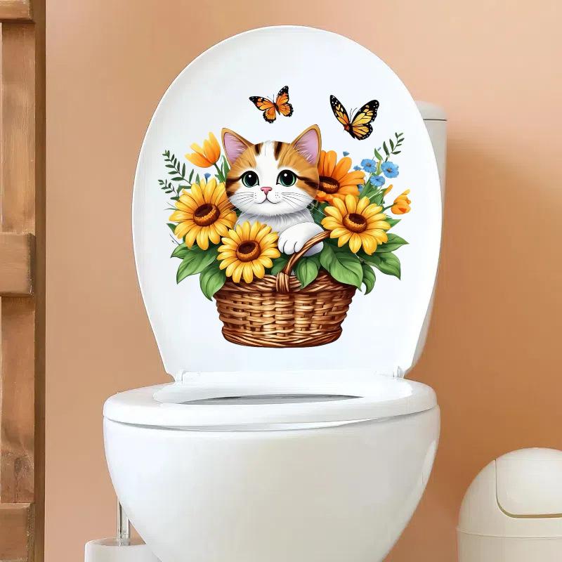 Samoprzylepne Naklejki Kolorowy Kreskówkowy Motyl Kwiat PVC Wodoodporna Naklejka na Toaletę do Dekoracji Domu Łazienki