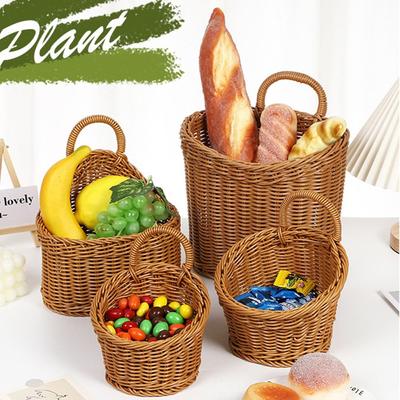 Imitation Rattan Kitchen Storage Basket with Handle Brown Hand-woven Hanging Baskets Home Decoration Sundries Organizer