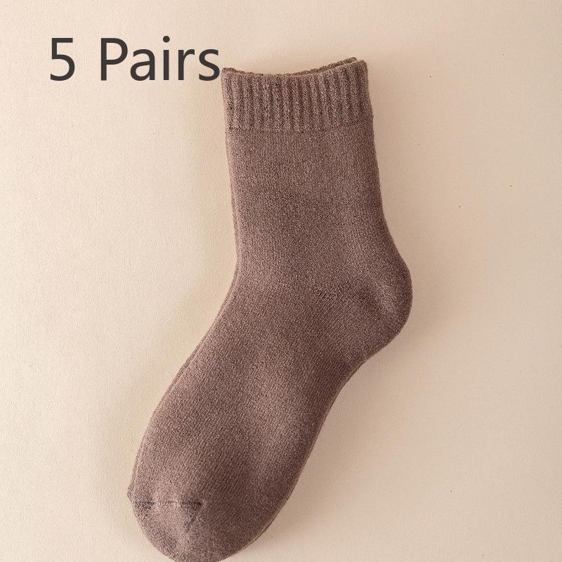5 Pairs of Female Autumn and Winter New Pure Color Thickened Warm Rabbit Wool Tube Socks