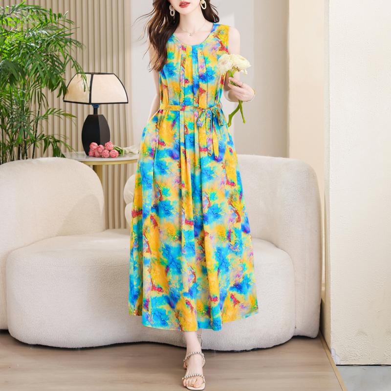 Элегантные Платья Без Рукавов Летняя Одежда Повседневные Свободные Женские Длинные Платья XL