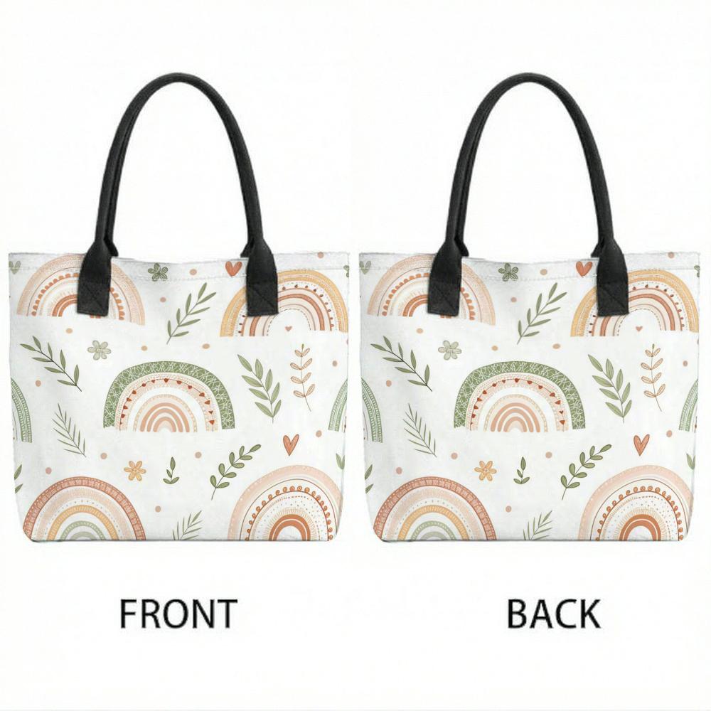 Boho Rainbow Tote Bag Casual Canvas Shoulder Bag for Daily Use Lightweight Reusable Shopping Bag for Women