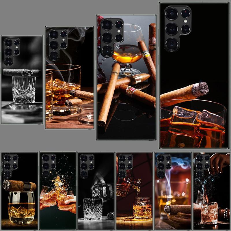 Strong Whiskey With Cigarettes Phone Case For Samsung Galaxy S24 S23 S21 S20 FE S22 S26 Ultra S25 Edge S10 Plus Cover Clear TPU