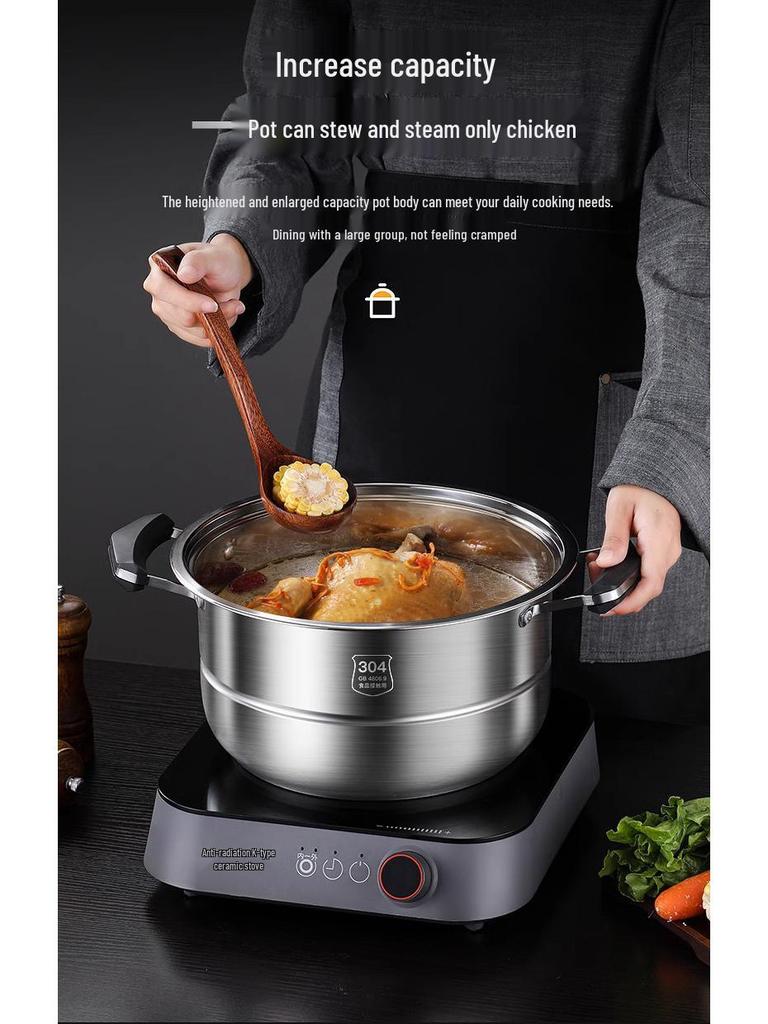 Large 304 Stainless Steel Three-Layer Household Steamer for Induction and Gas Stoves