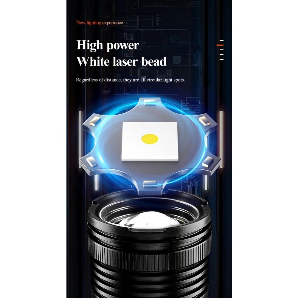 Torcia a LED ad alta potenza a lungo raggio super potente Torcia ultra potente Lampada potente Torcia ricaricabile Lanterna tattica Impermeabile