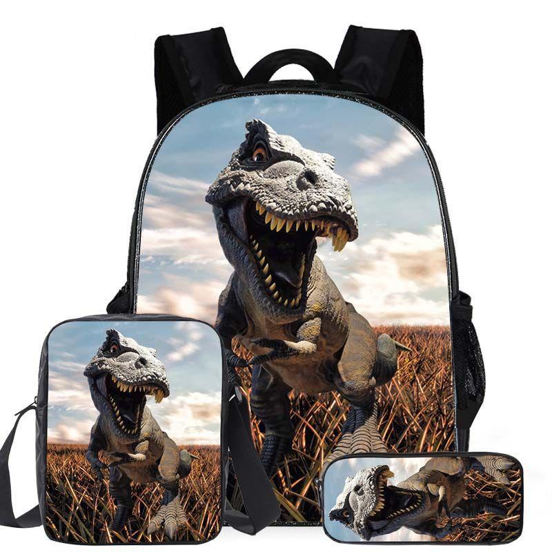 Klassischer Beliebter Cartoon Dinosaurier 3D Gedruckt 3tlg/Set Schüler Schultaschen Laptop Tagesrucksack Rucksack Schräge Umhängetasche Federmäppchen