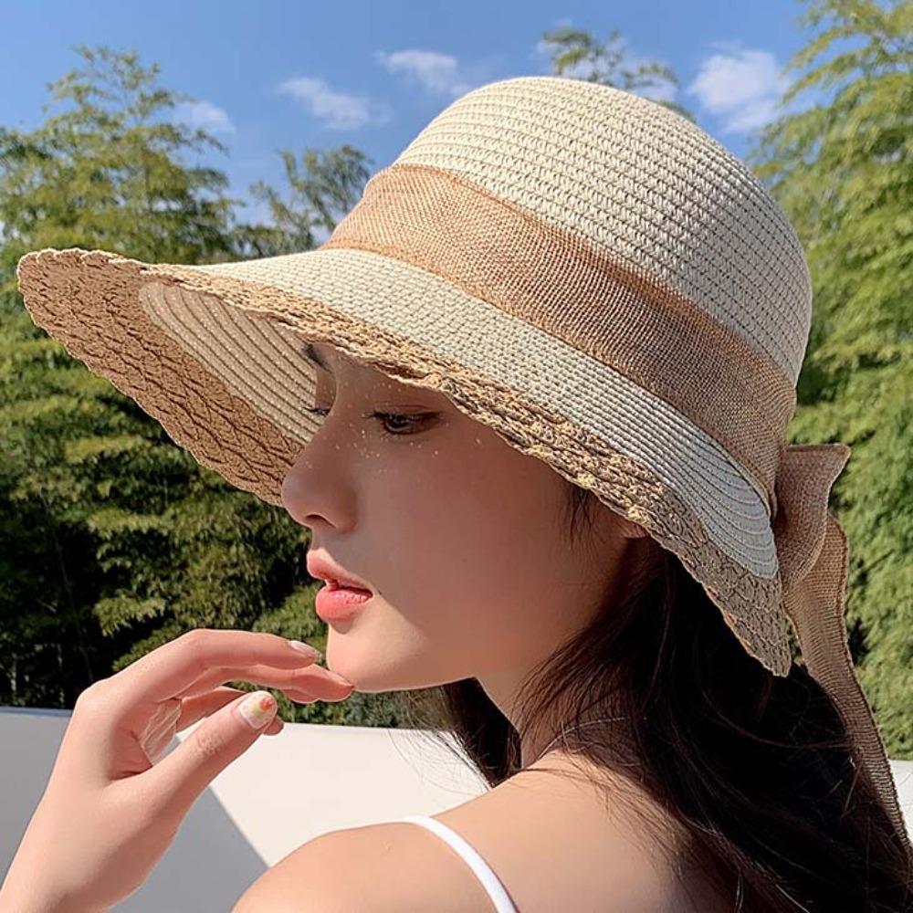 Hollow Out Big Brimmed Woven Cap Foldable Bucket Hat Folding Sun Cap Straw Weaving Beach Hat  Sport