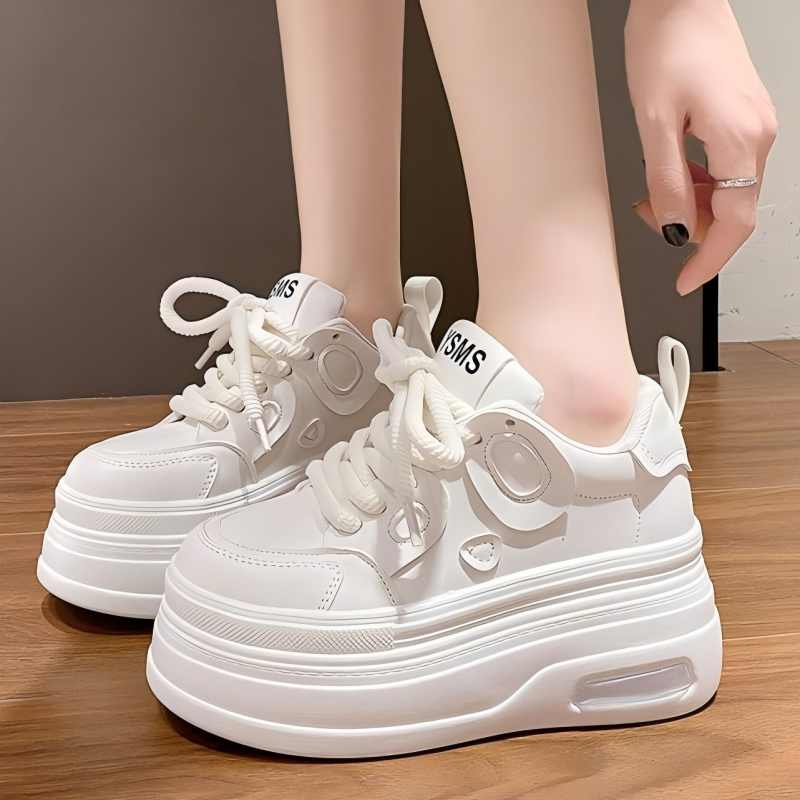 Fashion 8CM High Platform Shoes Women Spring Autumn Chunky Sneakers Thick Sole Leather Casual Shoes Breathable Sneakers Woman Size 35 40
