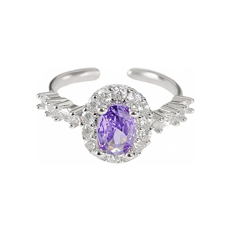 Exquisite Purple Enamel Zircon Four-Pointed Star Love Opening Ring Niche Stacking Wearing Colored Treasure High-Sense Ring