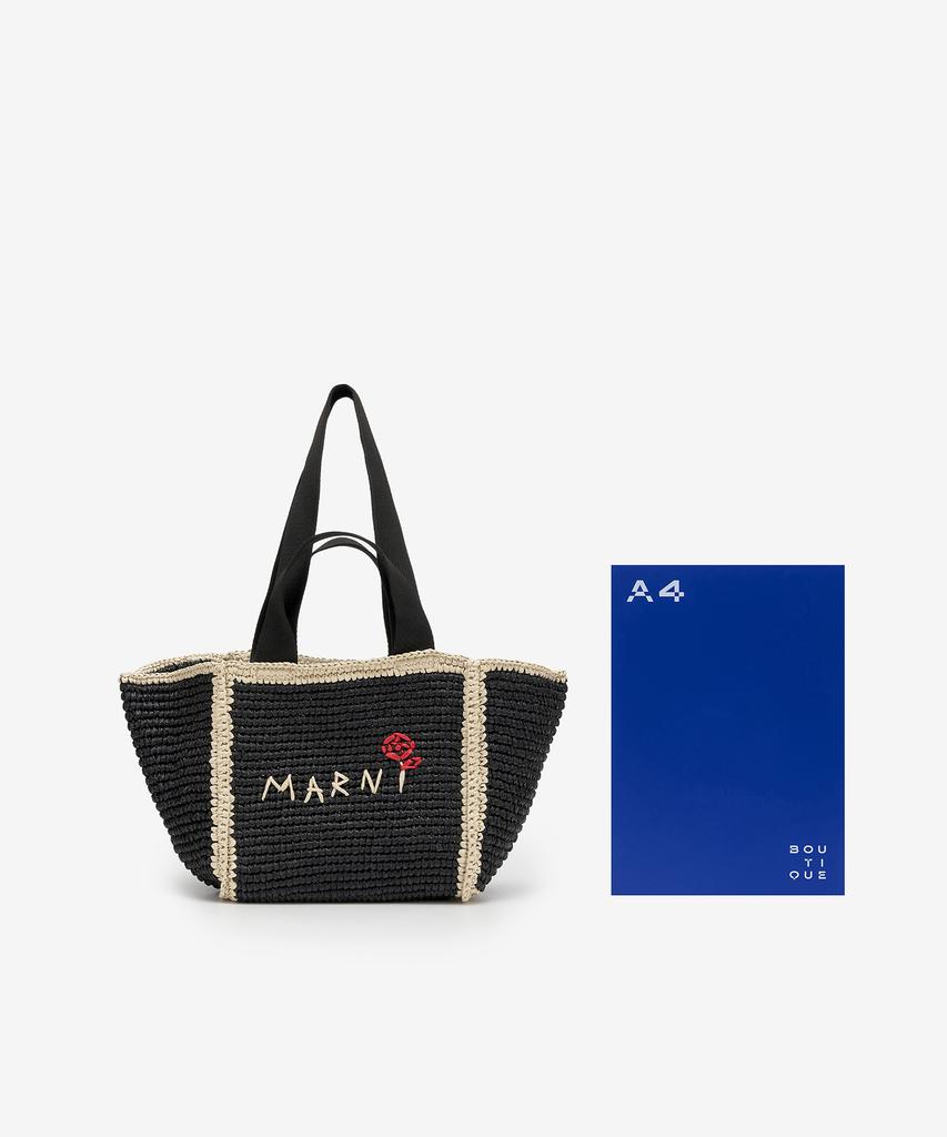 Marni Small Raffia Shopper Tote Bag - Black:Ivory:Black / Shmp0121L0P6769Zo762