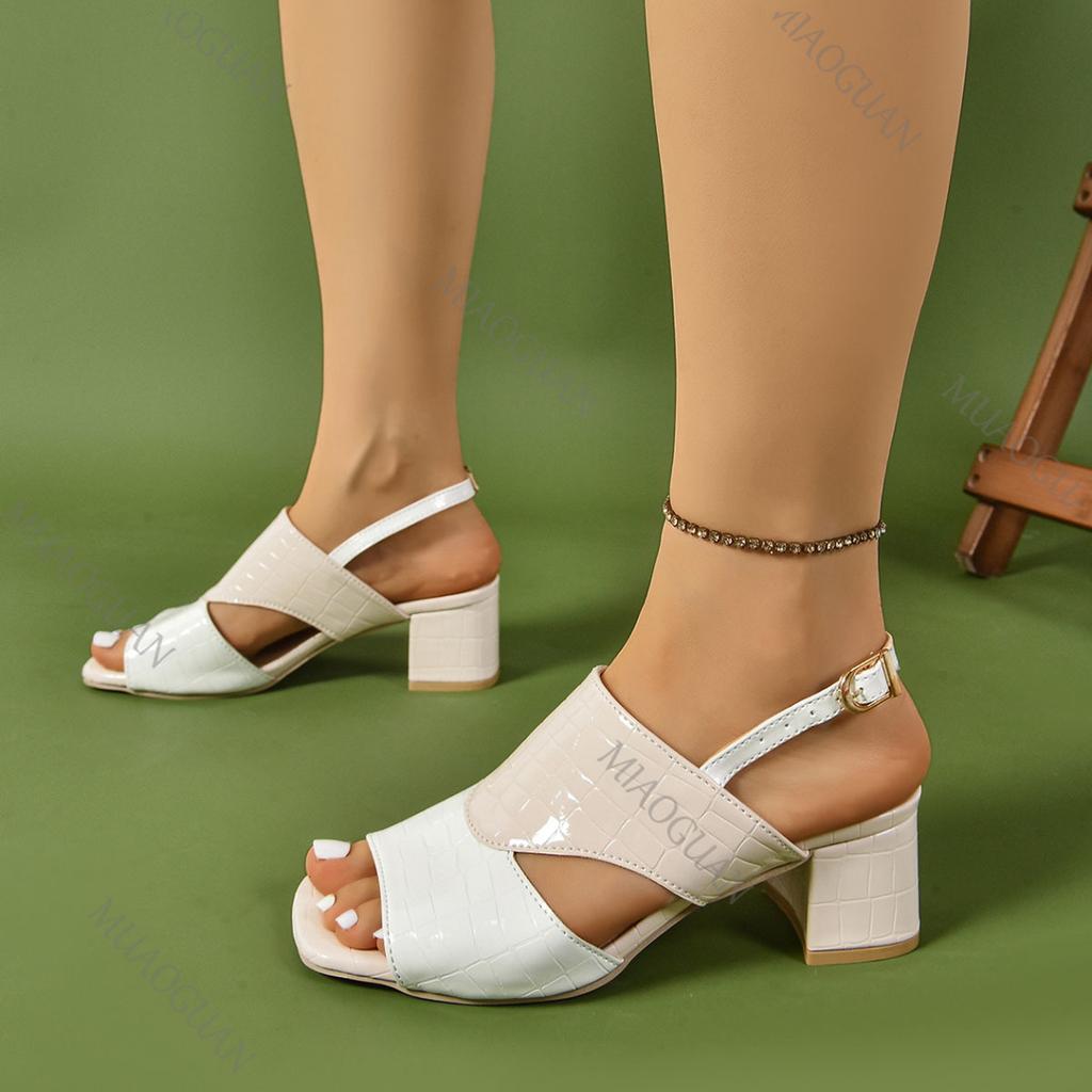 Fashion Sandals Thick Middle Heel Summer Shoes for Women Casual Outside Wear Colour Blocking Large Size Women's Shoes Peep Toe Sandales