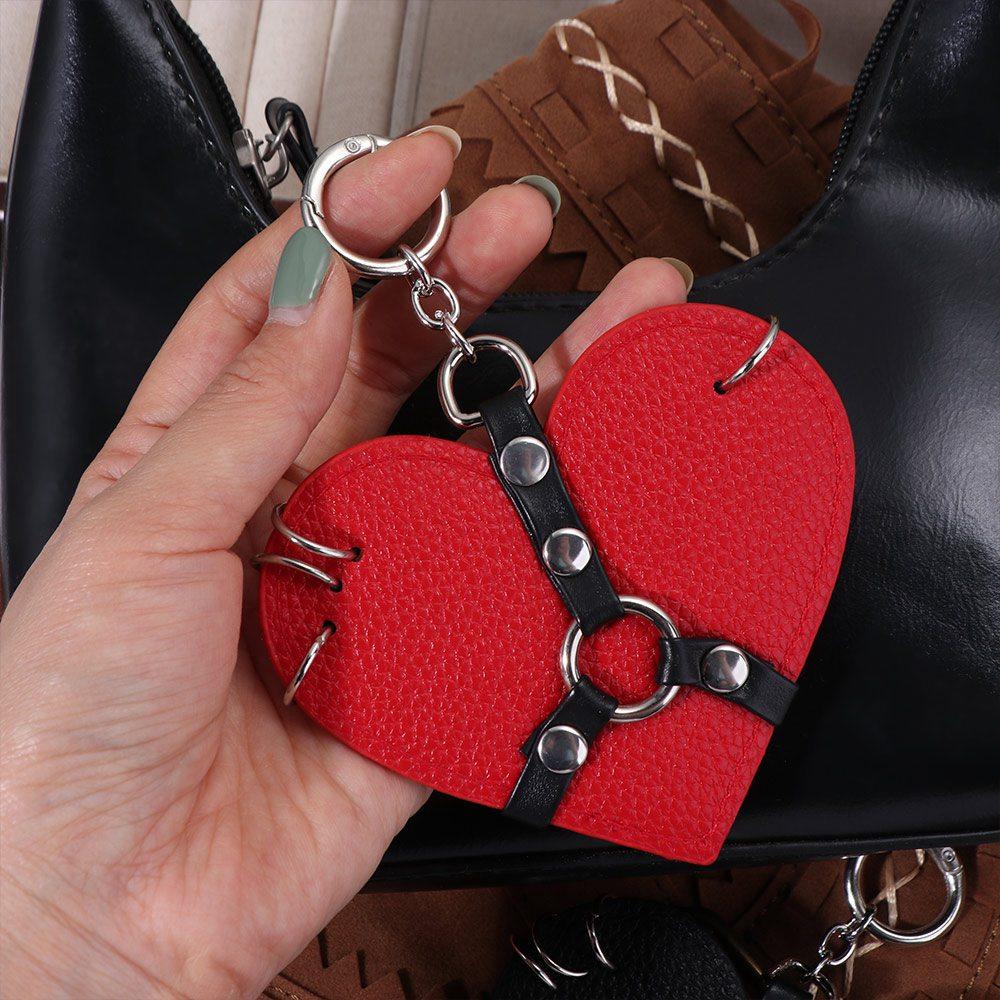 Portachiavi a Forma di Cuoio Punk Gotico Ciondolo per Borsa Creativo Borchie Cuore Fascino per Borsa Accessorio da Appendere