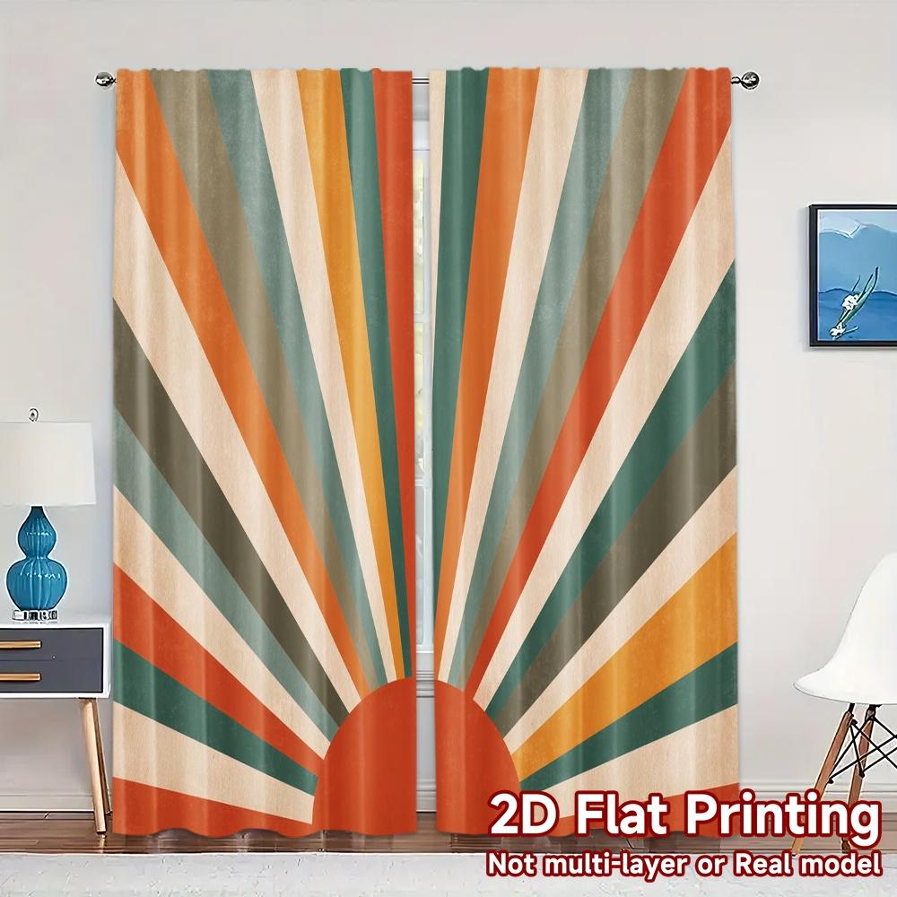 

2pcs 2D FLAT PRINTING Curtains (Without Rod) Retro Sunrise(1) Modern Curtain Fabric Yarn Curtains Decorations Outdoor Suitable 100*130 Rod Pocket 1pcs