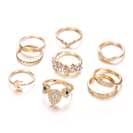 9 unidades/conjunto boêmio feminino lua coroa strass junta midi anel de dedo joias