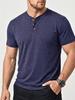 Camisa Henle de Manga Curta Mesclada Masculina com Gola de Botões de Madeira - Top Casual Leve de Verão