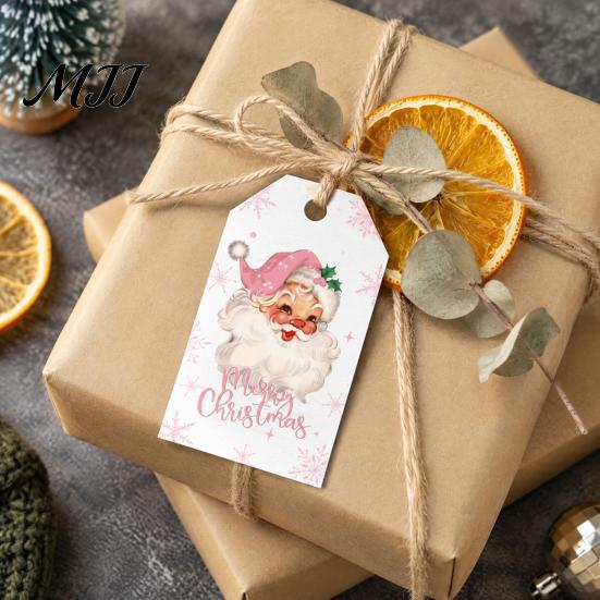 Small Paper Labels 50 Pcs Christmas Gift Tags, Merry Thick with Tree Ornaments Jute Rope for Holiday Wrapping, DIY Crafts, New Year Party Favors