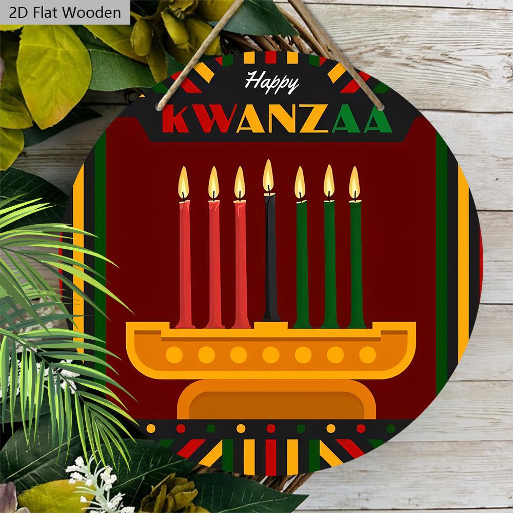 Happy Kwanzaa African American Festivals Wooden Sign - Classic Round Sign for Front Door, Wall Hanging Decor - Ideal Kwanzaa Decoration