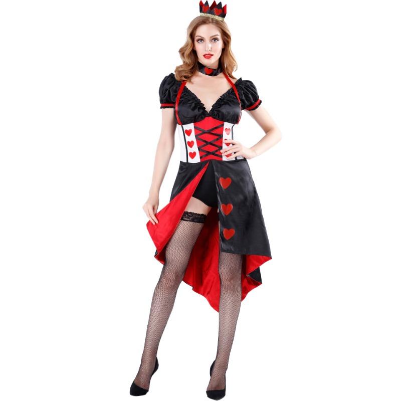 M-XL Halloween Court Queen of Hearts Costume, Ancient Wonderland Queen of Hearts Ball Uniform