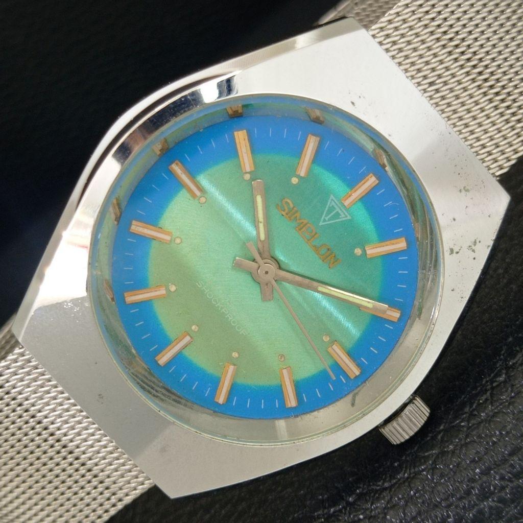 ŠVÝCARSKÉ VINTAGE SIMPLON RUČNÍ NATAHOVACÍ PÁNSKÉ ZRENADOVANÉ HODINKY S MODRÝM CIFERNÍKEM a704623-1