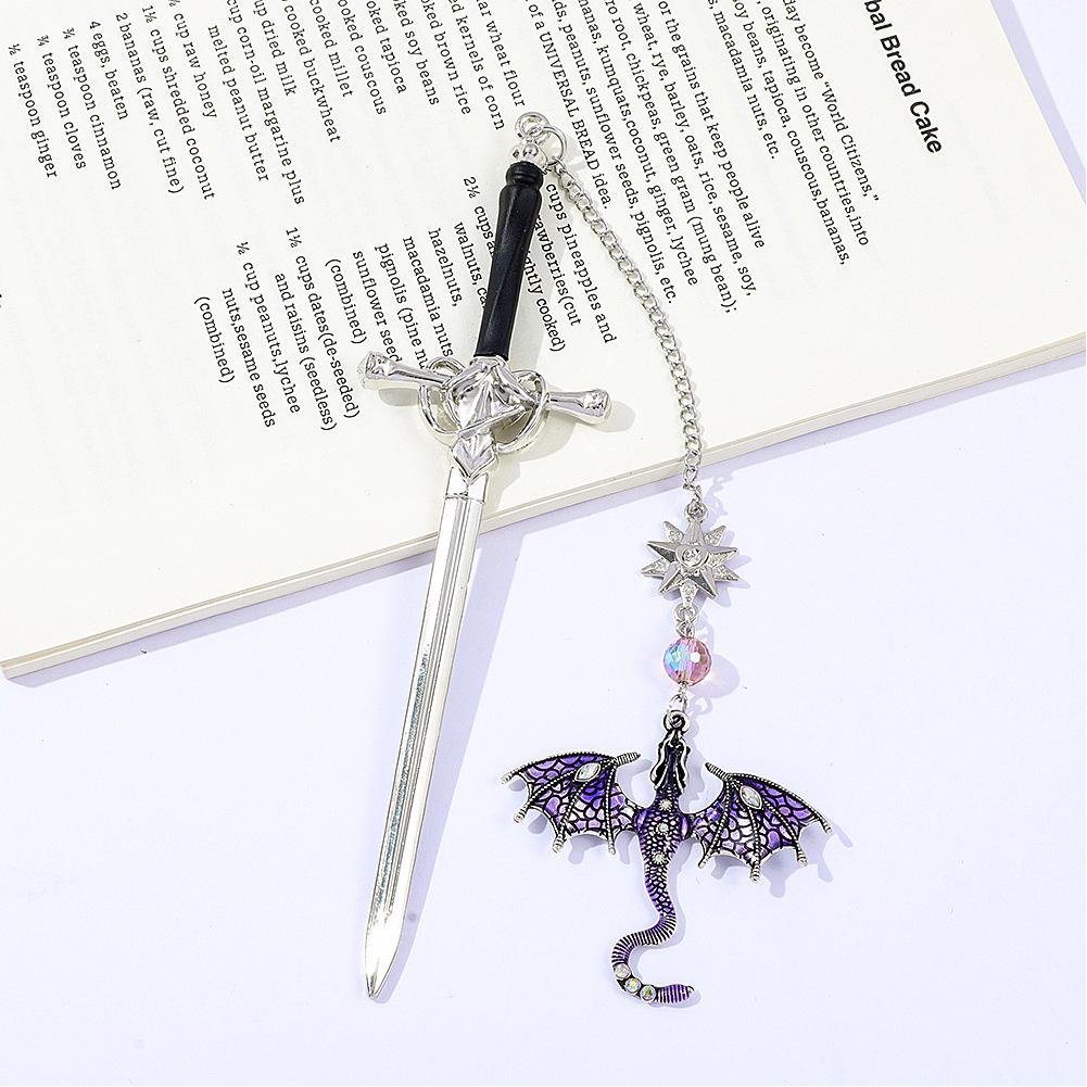 Fantasy Dragon Sword Bookmarks Gothic Reading Accessories Bag Pendant for Dragon Lovers Readers