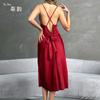 Stylish and simple women's clothing solid color satin long suspender sexy swinging collar nightdress loungewear pajamas 811