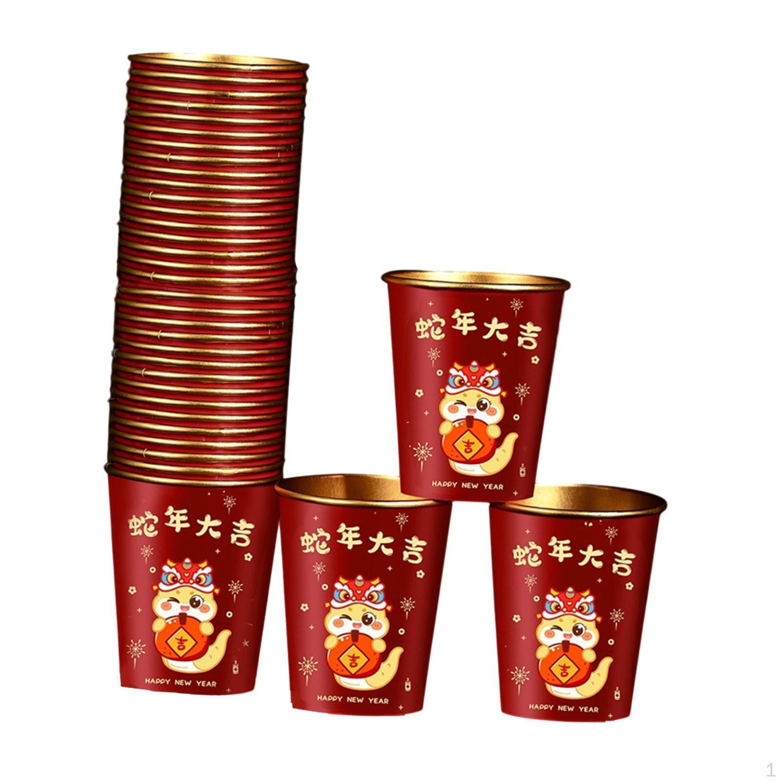 

50x Китайский Год Одноразовые Бумажные Стаканчики Красные Питьевые Стиль A Style C