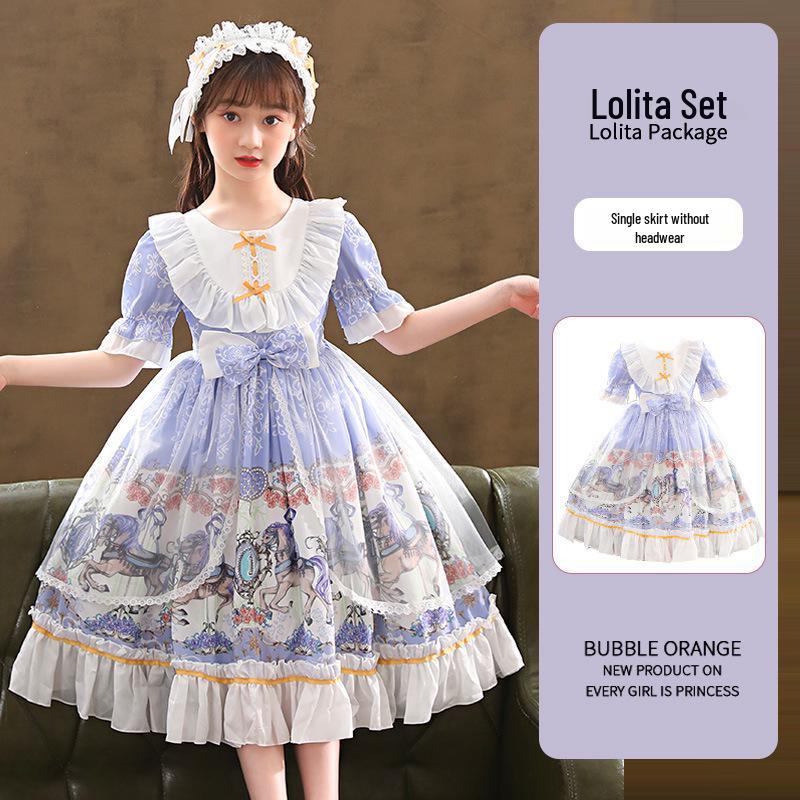 2026 New Lolita Princess Summer Short-Sleeve Stylish Girls Dress 170 cm