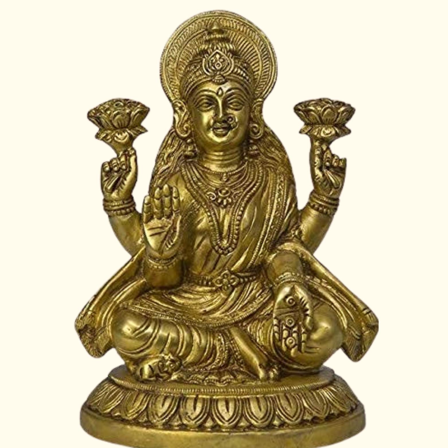 Ashtadhatu Shri Maha Lakshmi Idol, Laxmi Mata Murti 8 Metals, Brass, Gold -11 Cm