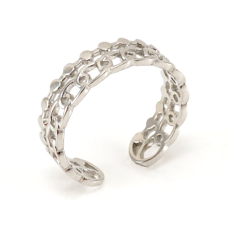 

European & American 18K Gold Geometric Stainless Steel Hollow Four-Leaf Clover Ring for Women Open adjustable